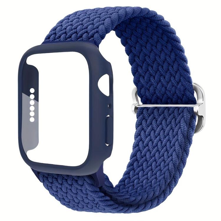 For Apple Watch Series 44mm Ladder Buckle Loop Nylon Watch Band with Film Frosted PC Cover