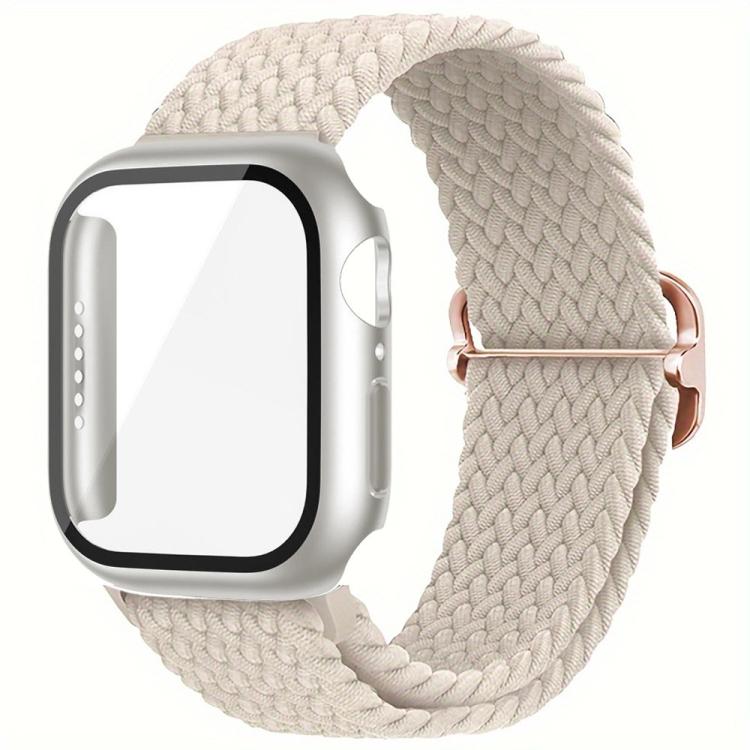For Apple Watch Series 45mm Ladder Buckle Loop Nylon Watch Band with Film Frosted PC Cover
