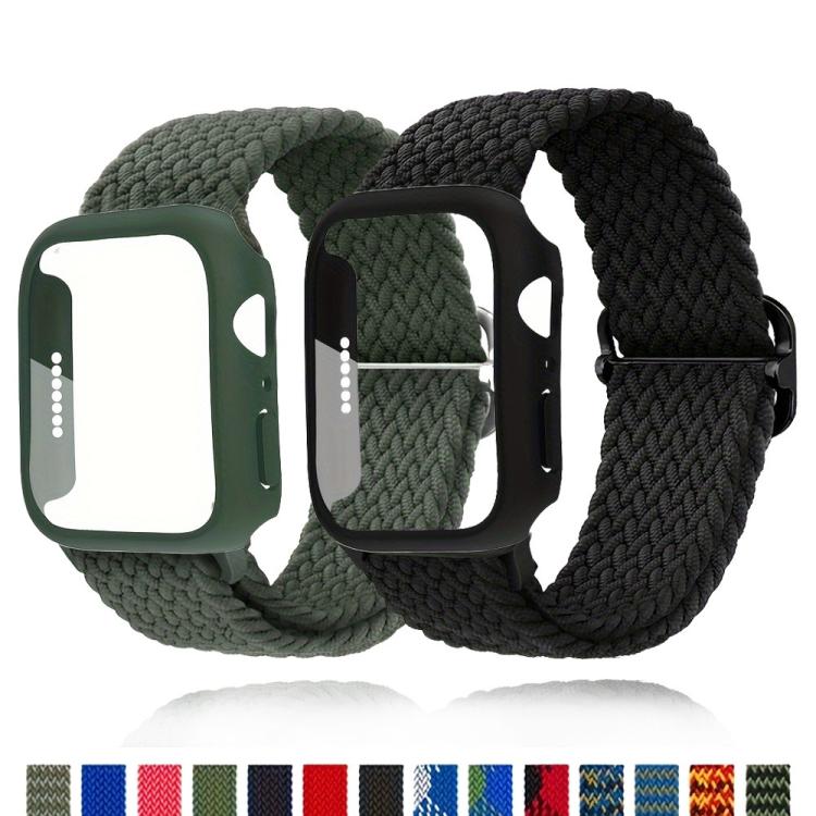 For Apple Watch Series 40mm Ladder Buckle Loop Nylon Watch Band with Film Frosted PC Cover