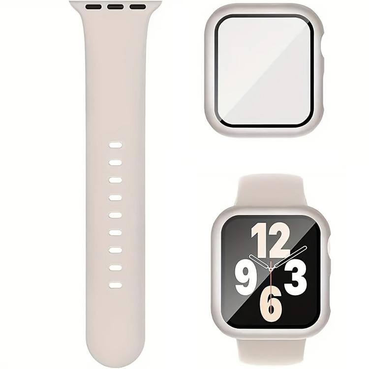 For Apple Watch Series 10 / 11 42mm Pin Buckle Silicone Watch Band with Film Integrated PC Case