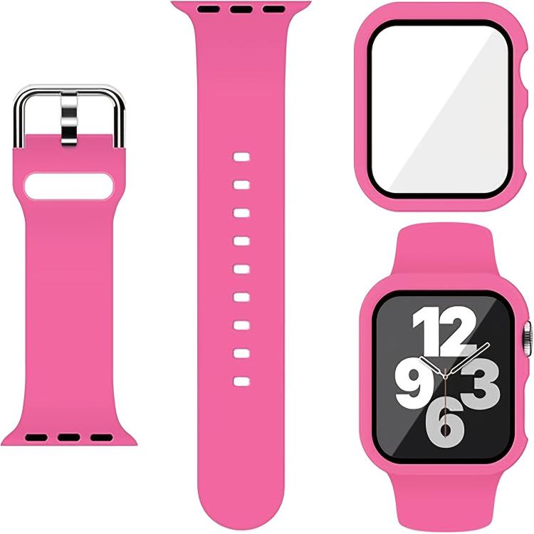 For Apple Watch Series 10 / 11 42mm Pin Buckle Silicone Watch Band with Film Integrated PC Case