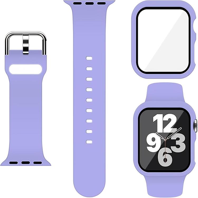 For Apple Watch Series 41mm Pin Buckle Silicone Watch Band with Film Integrated PC Case