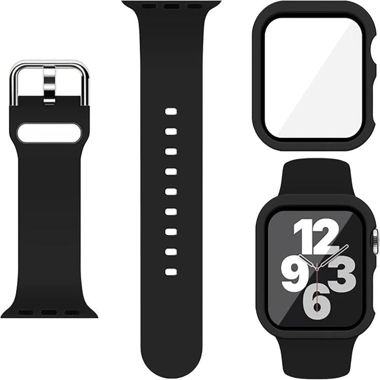 For Apple Watch Series 41mm Pin Buckle Silicone Watch Band with Film Integrated PC Case