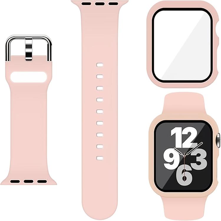 For Apple Watch Series 41mm Pin Buckle Silicone Watch Band with Film Integrated PC Case