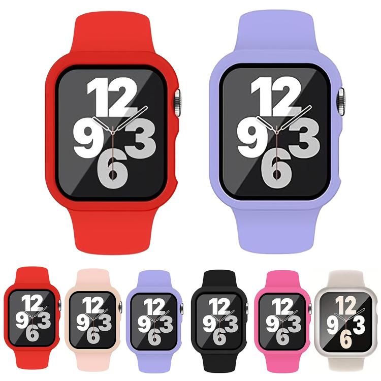 For Apple Watch Series 41mm Pin Buckle Silicone Watch Band with Film Integrated PC Case
