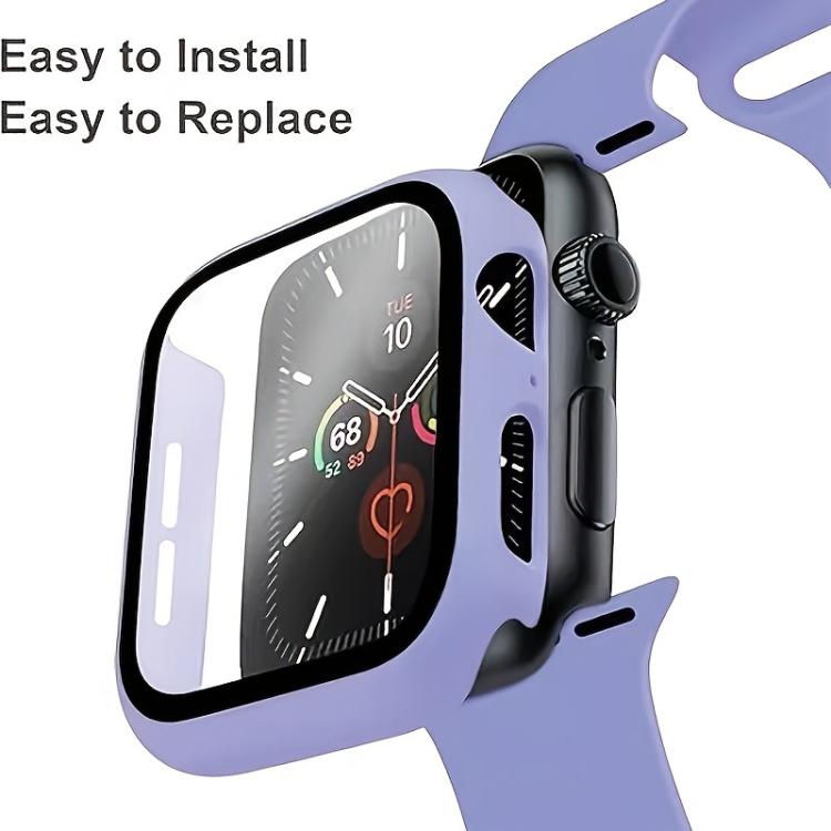For Apple Watch Series 41mm Pin Buckle Silicone Watch Band with Film Integrated PC Case