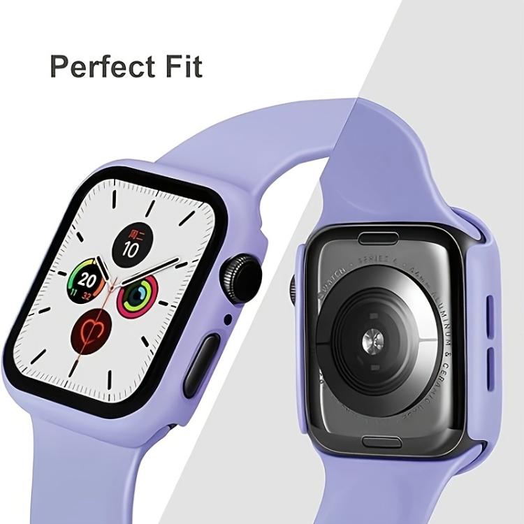 For Apple Watch Series 45mm Pin Buckle Silicone Watch Band with Film Integrated PC Case