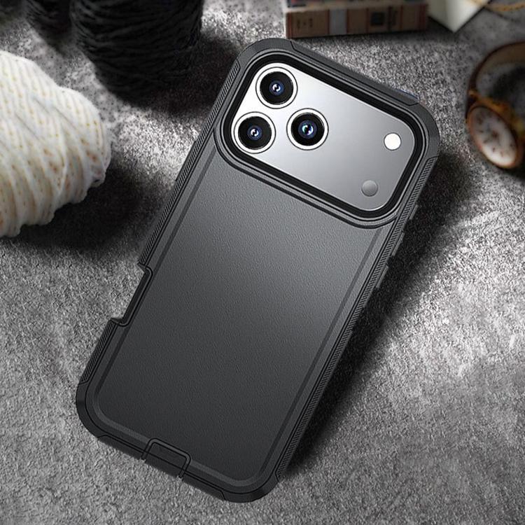 For iPhone 17 Pro Max Kalebol Shockproof PC Hybrid TPU Phone Case with Back Clip - Black
