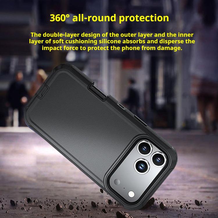 For iPhone 17 Pro Max Kalebol Shockproof PC Hybrid TPU Phone Case with Back Clip - Black