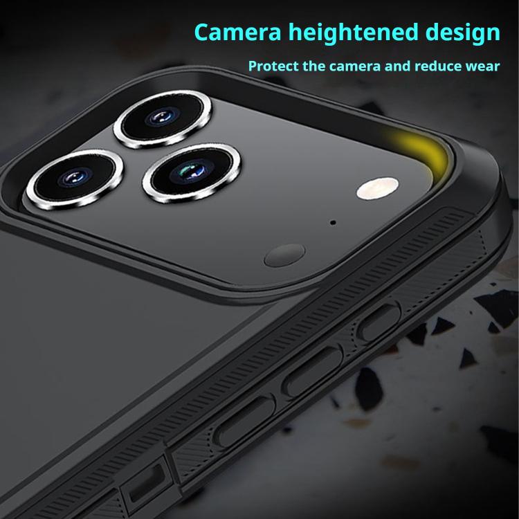 For iPhone 17 Pro Max Kalebol Shockproof PC Hybrid TPU Phone Case with Back Clip - Black