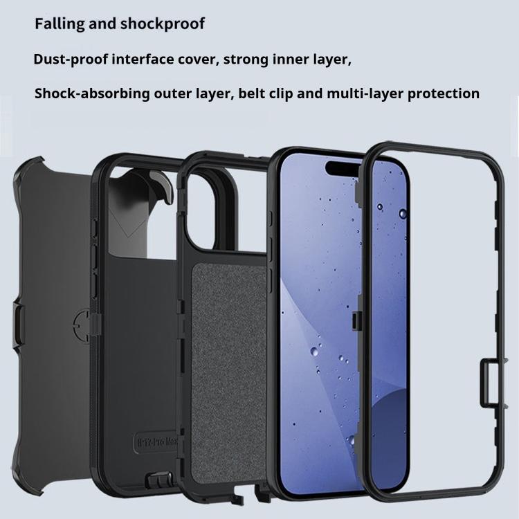 For iPhone 17 Pro Max Kalebol Shockproof PC Hybrid TPU Phone Case with Back Clip - Black