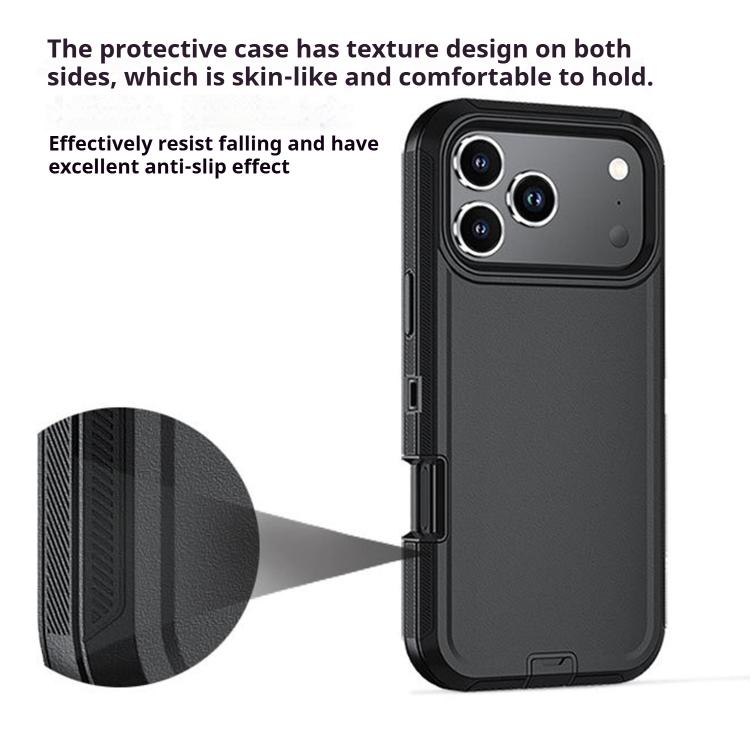 For iPhone 17 Pro Max Kalebol Shockproof PC Hybrid TPU Phone Case with Back Clip - Black