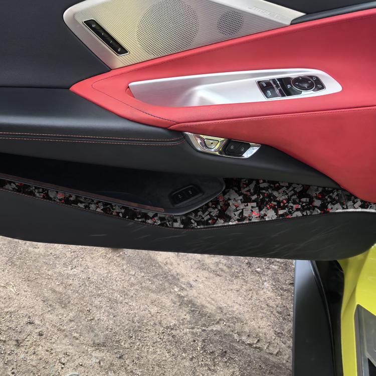 4pcs/Set Forged Gold Foil Carbon Fiber Car Door Storage Panel Decorative Sticker for Chevrolet Corvette C8 2020-, Left and Right Driver