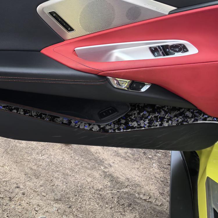 4pcs/Set Forged Gold Foil Carbon Fiber Car Door Storage Panel Decorative Sticker for Chevrolet Corvette C8 2020-, Left and Right Driver