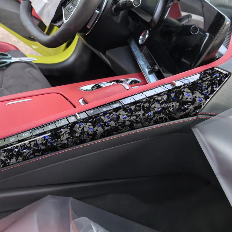 2pcs/Set Forged Gold Foil Carbon Fiber Car Center Console Side Decorative Sticker for Chevrolet Corvette C8 2020-, Left Driver