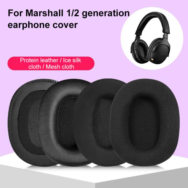 2pcs Sponge Earmuffs Replacement Earpads For Marshall Monitor, Model:Ice Silk Cloth - Black