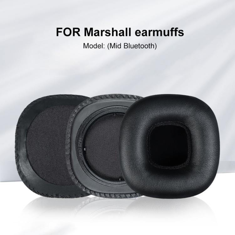 2pcs Protein Leather Replacement Earpads For Marshall Mid Bluetooth - Black with Snap-on