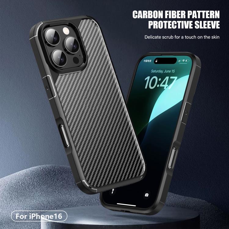 For iPhone 16 Pro Max iPAKY Pioneer Series Carbon Fiber PC+TPU Phone Case - Black
