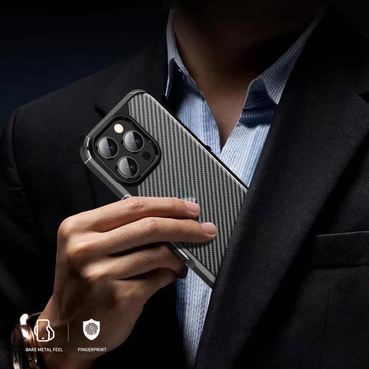 For iPhone 16 Pro Max iPAKY Pioneer Series Carbon Fiber PC+TPU Phone Case - Black