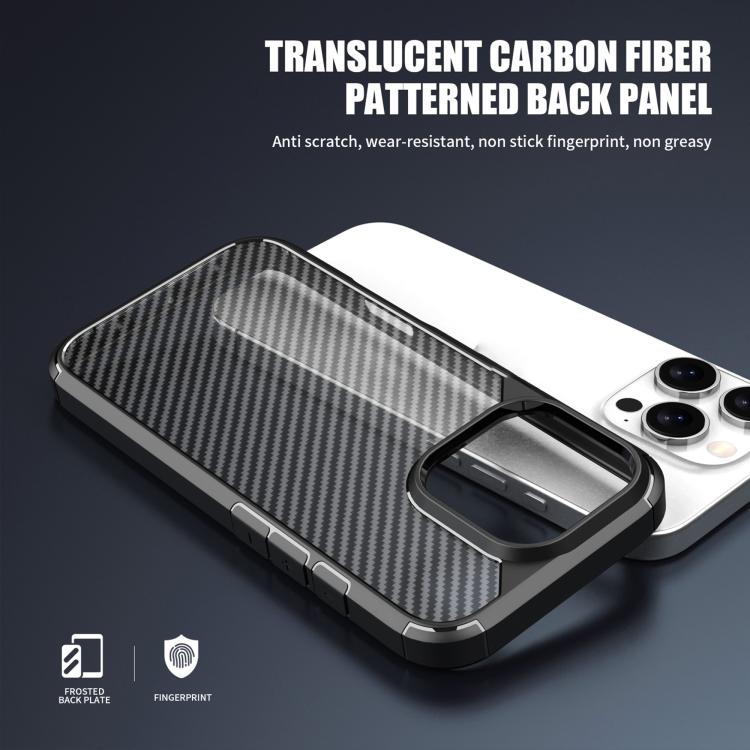 For iPhone 16 Plus iPAKY Pioneer Series Carbon Fiber PC+TPU Phone Case - Black