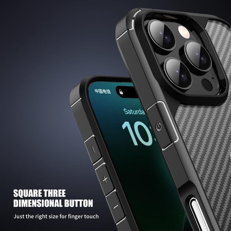 For iPhone 16 Plus iPAKY Pioneer Series Carbon Fiber PC+TPU Phone Case - Black