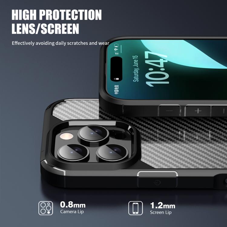For iPhone 16 iPAKY Pioneer Series Carbon Fiber PC+TPU Phone Case - Black