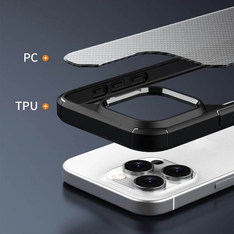 For iPhone 16 iPAKY Pioneer Series Carbon Fiber PC+TPU Phone Case - Black