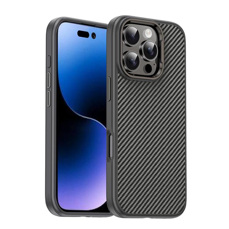 For iPhone 16 Pro iPAKY Star Lord Series Carbon Fiber Textured Oil Spray PC+TPU Phone Case
