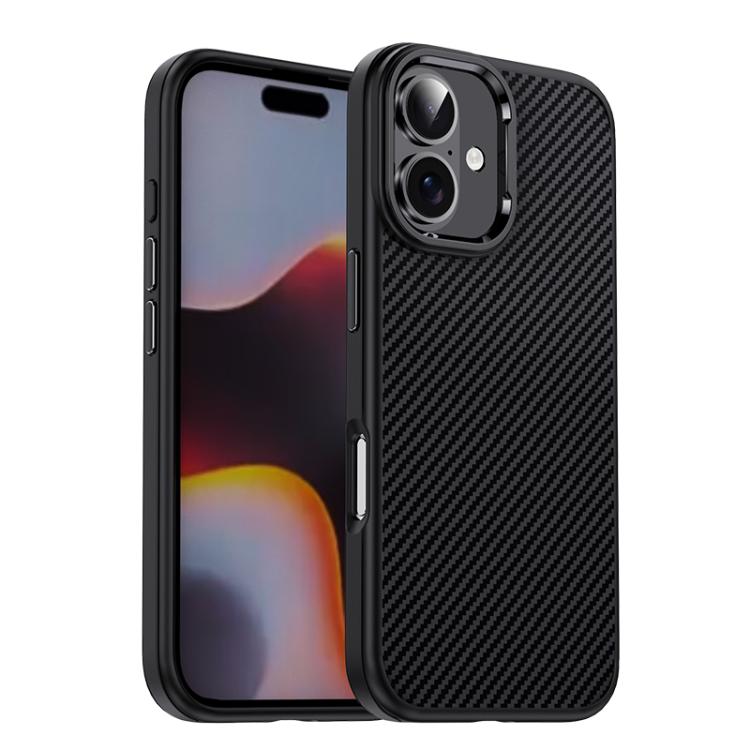 For iPhone 16 iPAKY Star Lord Series Carbon Fiber Textured Oil Spray PC+TPU Phone Case