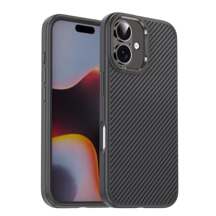 For iPhone 16 iPAKY Star Lord Series Carbon Fiber Textured Oil Spray PC+TPU Phone Case