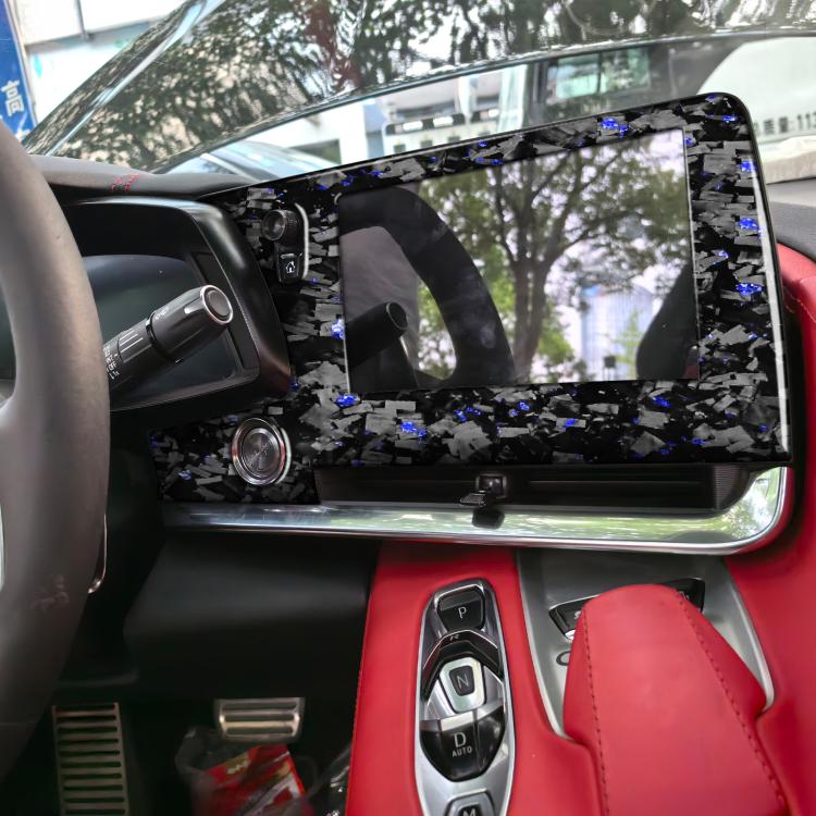Forged Gold Foil Carbon Fiber Car Central Control Screen Frame Decorative Sticker for Chevrolet Corvette C8 2020-, Left Driver