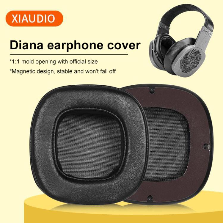 2pcs Magnetic Snap-on Lambskin Leather Earpads For Abyss Diana Phi / AB-1266 - Black
