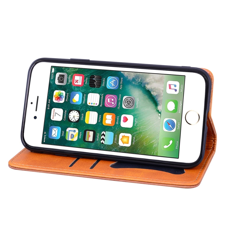 For iPhone 6 Plus Business Stitching Horizontal Flip Leather Case with Double Folding & Bracket & Card Slots & Photo Frame & Wallet