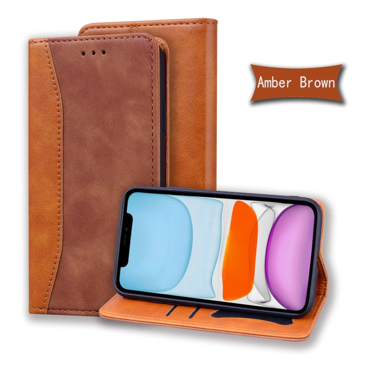 For iPhone 12 / 12 Pro Business Stitching Horizontal Flip Leather Case with Double Folding & Bracket & Card Slots & Photo Frame & Wallet