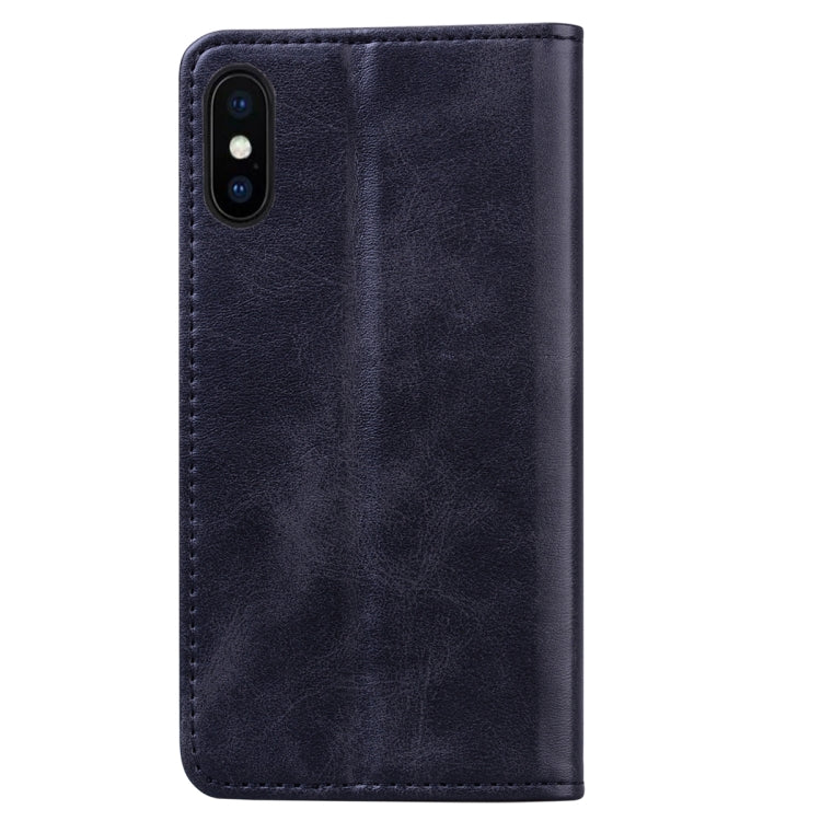 For iPhone XS Business Stitching Horizontal Flip Leather Case with Double Folding & Bracket & Card Slots & Photo Frame & Wallet