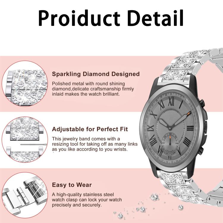 For Fossil Q Machine Hybrid Watch 22mm xDfind Diamond Jewelry Stainless Steel Watch Band