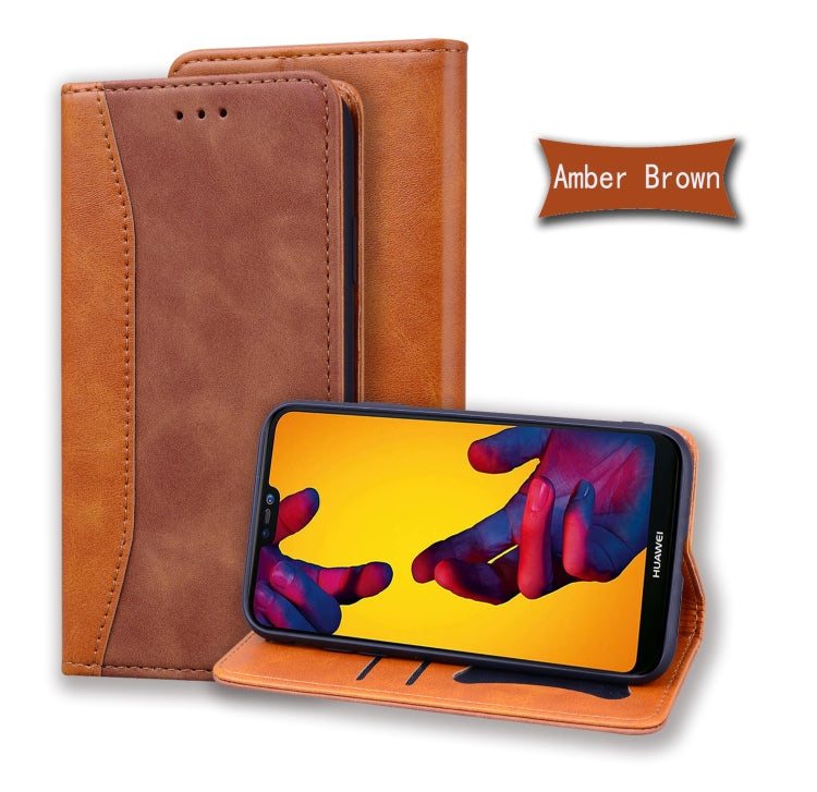 For Huawei P20 Lite / Nova 3e Business Stitching Horizontal Flip Leather Case with Double Folding & Bracket & Card Slots & Photo Frame & Wallet