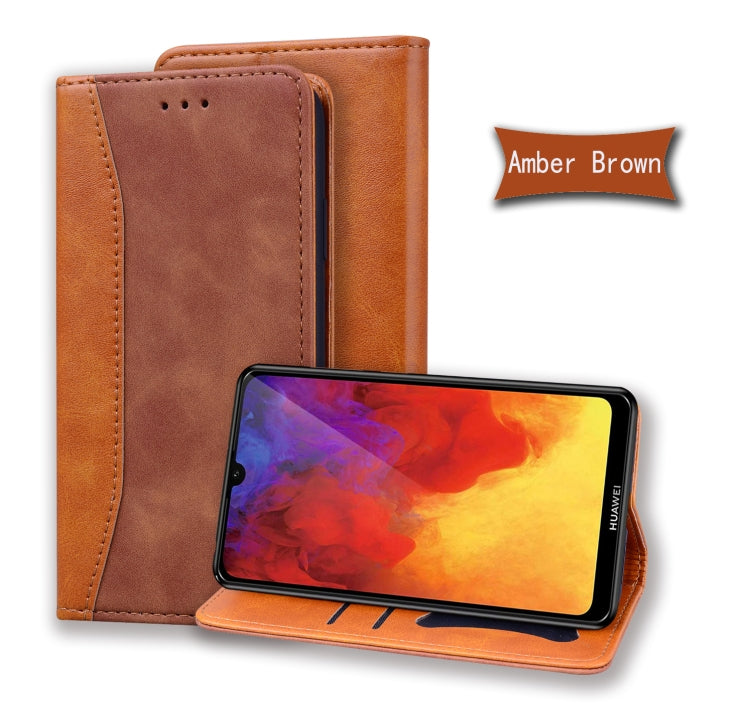 For Huawei Y6 (2019) Business Stitching Horizontal Flip Leather Case with Double Folding & Bracket & Card Slots & Photo Frame & Wallet
