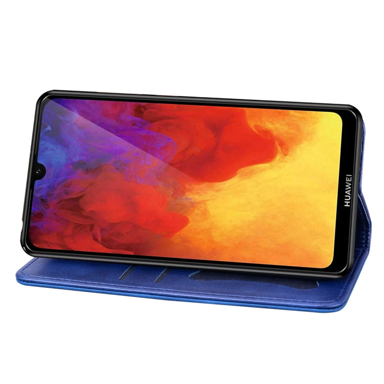 For Huawei Y7 (2019) Business Stitching Horizontal Flip Leather Case with Double Folding & Bracket & Card Slots & Photo Frame & Wallet