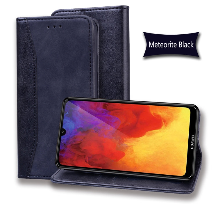 For Huawei Y7 (2019) Business Stitching Horizontal Flip Leather Case with Double Folding & Bracket & Card Slots & Photo Frame & Wallet