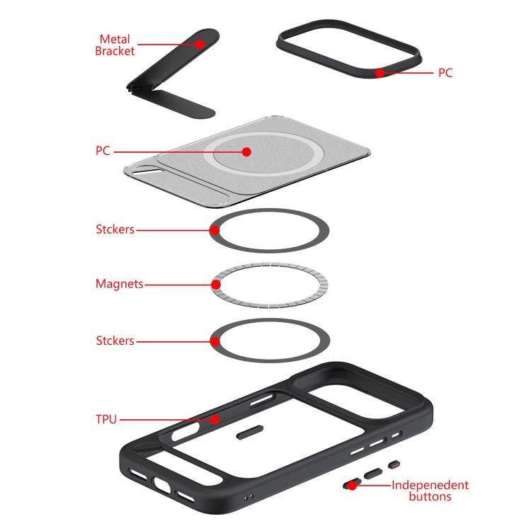 For iPhone 16 Plus Kalebol MagSafe Invisible Tilt Holder PC Hybrid TPU Case