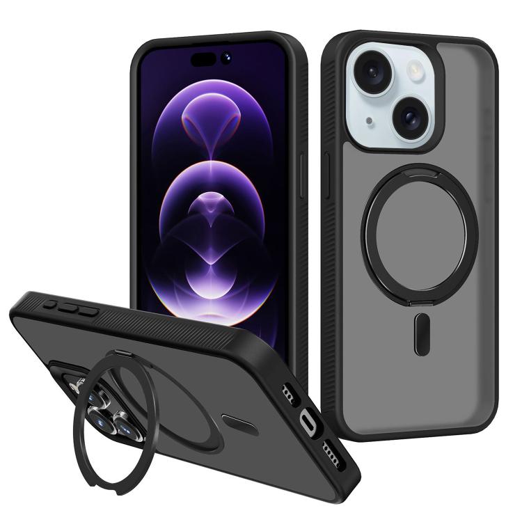 For iPhone 15 Plus Kalebol Rotating Holder MagSafe PC Hybrid TPU Phone Case
