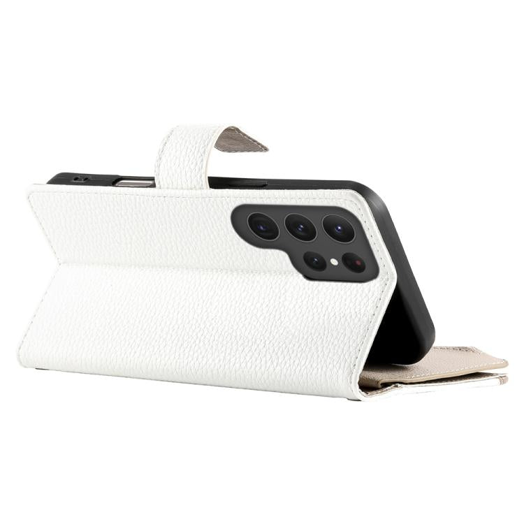 For Samsung Galaxy S25 Ultra 5G Stitching Multi-card Zipper Wallet Leather Phone Case with Short Strap