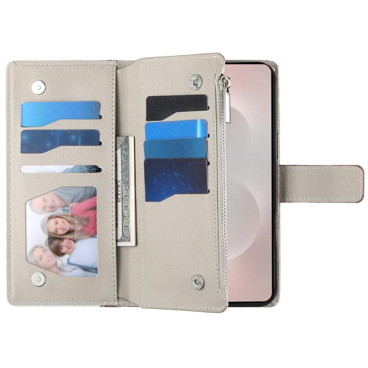 For Samsung Galaxy S25 Edge 5G Stitching Multi-card Zipper Wallet Leather Phone Case with Short Strap