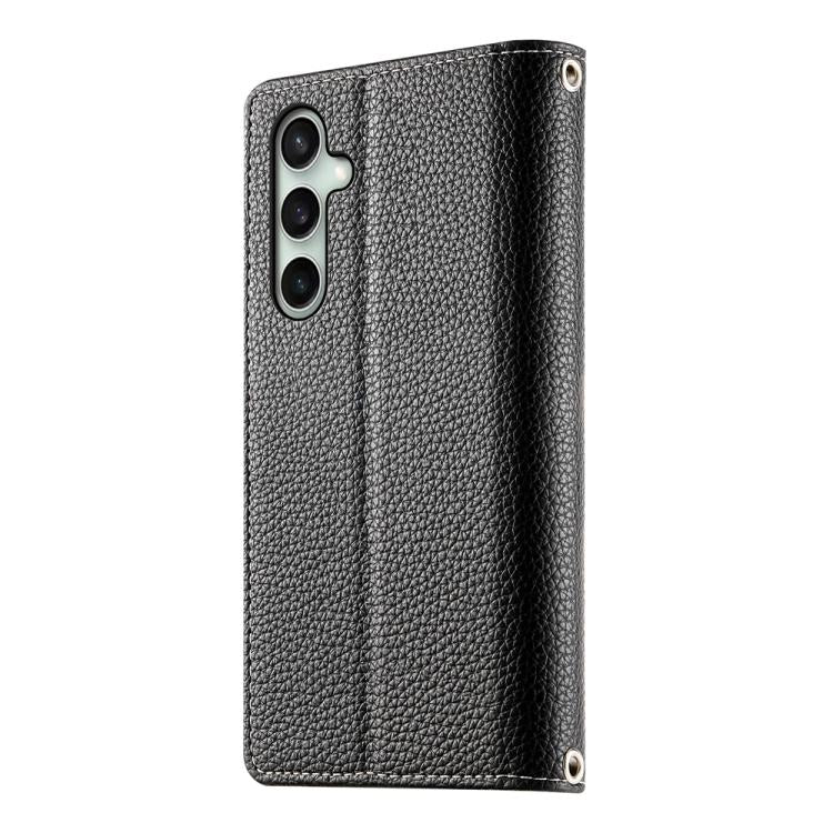 For Samsung Galaxy S24 FE 5G Stitching Multi-card Zipper Wallet Leather Phone Case with Short Strap
