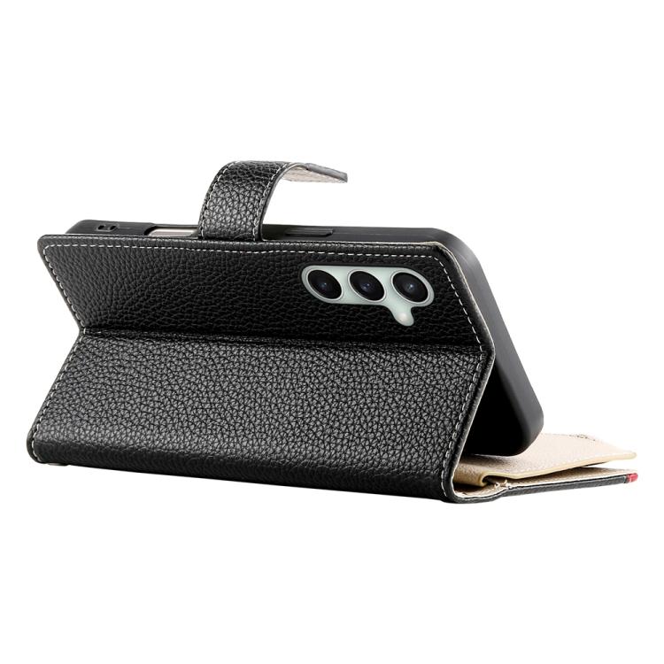 For Samsung Galaxy S24 FE 5G Stitching Multi-card Zipper Wallet Leather Phone Case with Short Strap