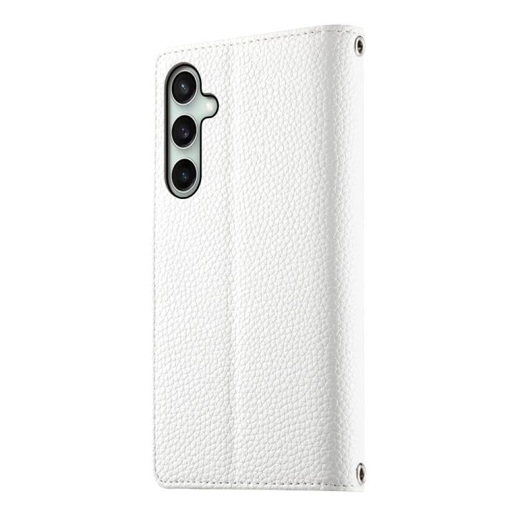 For Samsung Galaxy S24 FE 5G Stitching Multi-card Zipper Wallet Leather Phone Case with Short Strap