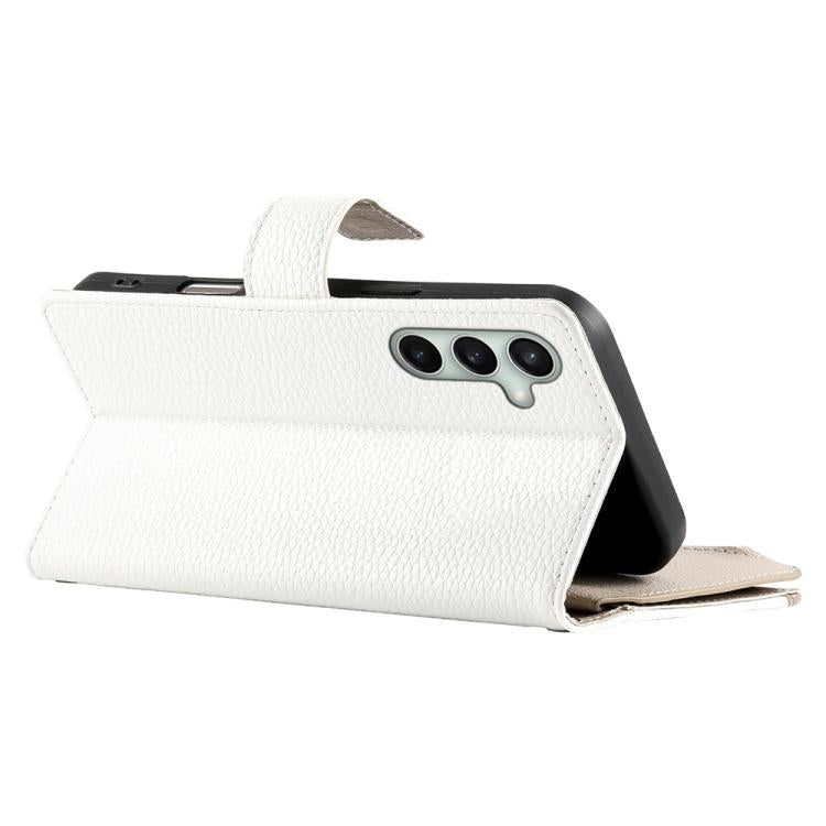 For Samsung Galaxy S24 FE 5G Stitching Multi-card Zipper Wallet Leather Phone Case with Short Strap