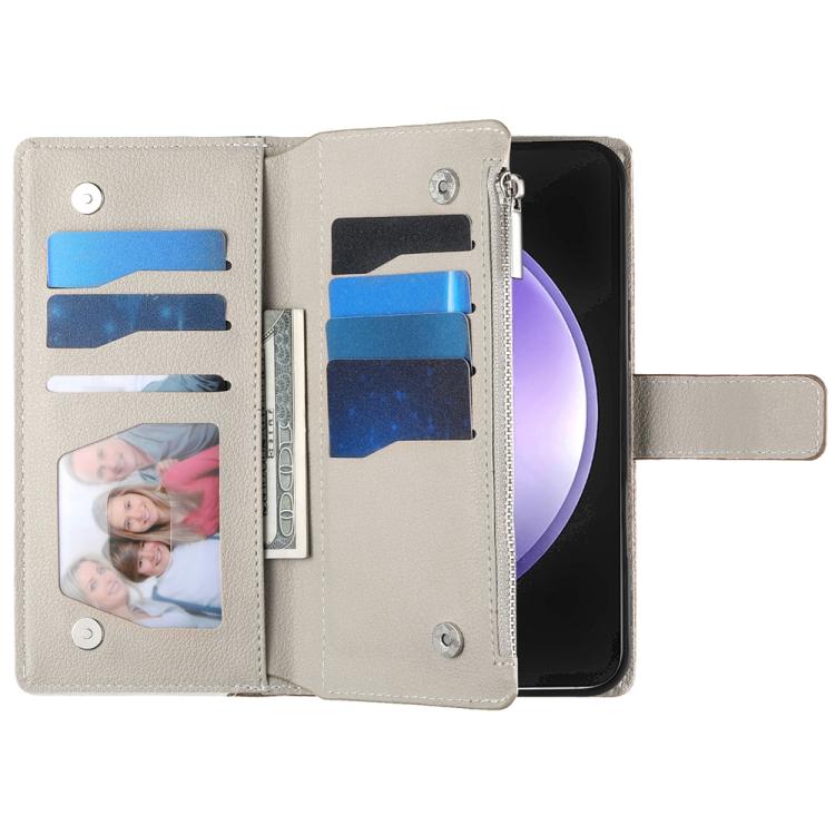 For Samsung Galaxy S23+ 5G Stitching Multi-card Zipper Wallet Leather Phone Case with Short Strap