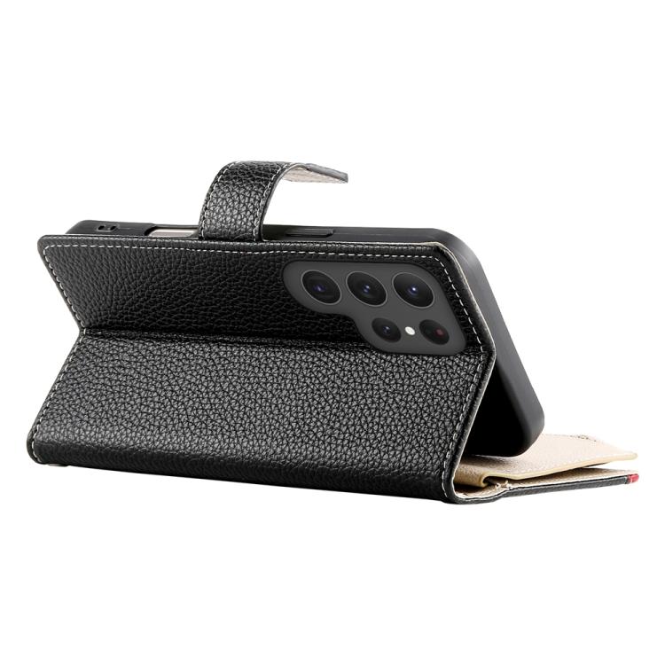 For Samsung Galaxy S23 Ultra 5G Stitching Multi-card Zipper Wallet Leather Phone Case with Short Strap